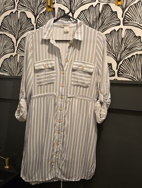 Passport Light Blue & White Striped Long Sleeve Shirt Dress